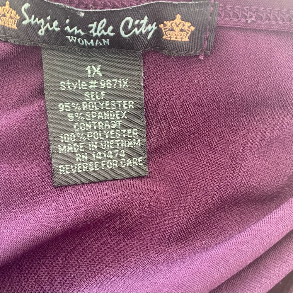 Dark purple blouse and jacket in one top with a metal embellishment on front - Picture 3 of 4